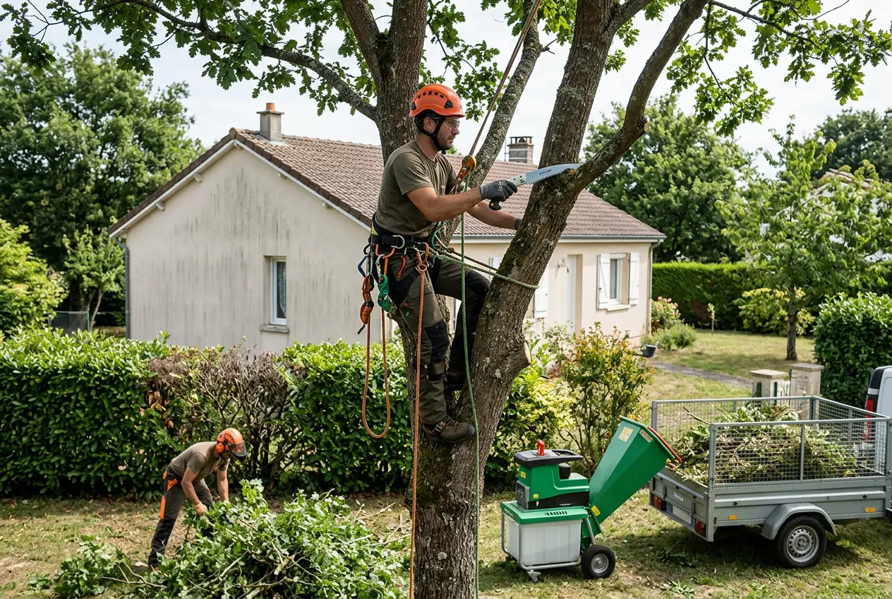 Broyage et ramassage de branches après élagage à Mortagne-sur-Sèvre